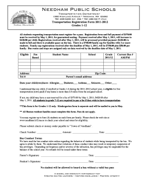 Needham Public Schools Transportation Registration Form