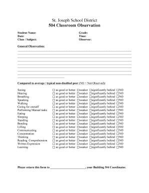504 Classroom Observation Form