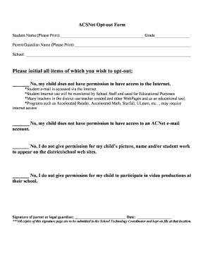 ACSNet Opt-out Form