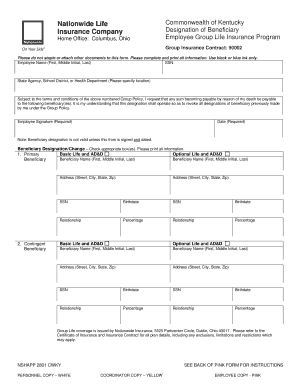 Kentucky Employee Group Life Insurance Beneficiary Designation