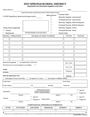 Hot Springs School District Requisition Form