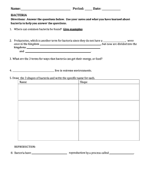 Bacteria Study Worksheet