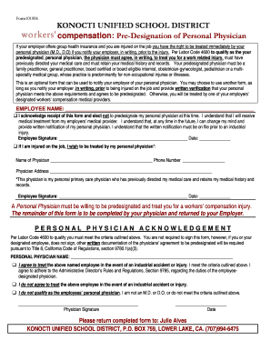 California Pre-Designation of Personal Physician Form