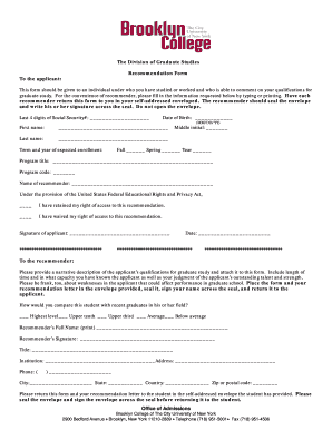 Graduate Studies Recommendation Form