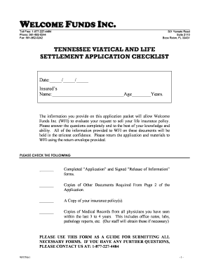 Tennessee Viatical and Life Settlement Application