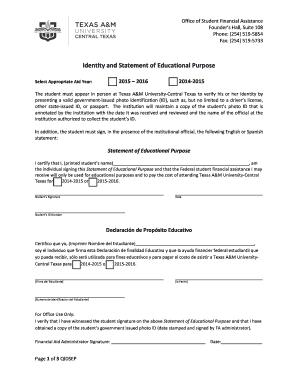 Identity and Statement of Educational Purpose Form