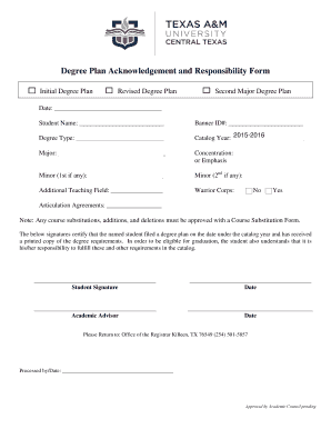 Degree Plan Acknowledgement and Responsibility Form