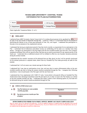 Texas A&M Extended Pay Plan Authorization