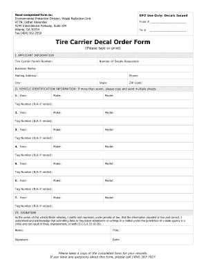 Tire Carrier Decal Order Form