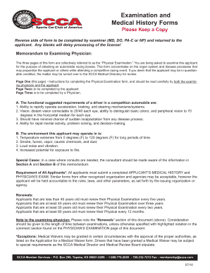 SCCA Competition License Physical Examination Form