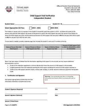 Child Support Paid Verification Form
