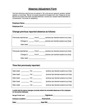 Absence Adjustment Form
