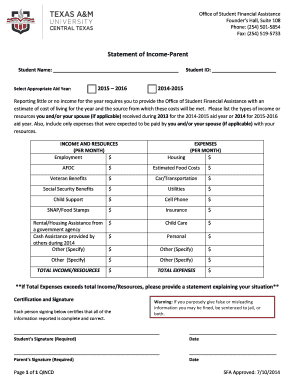 Statement of Income-Parent