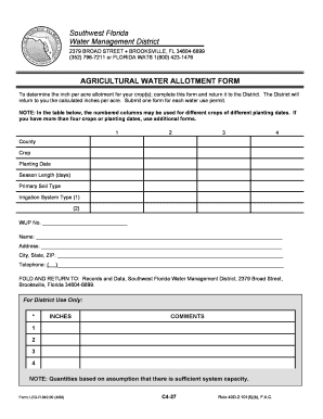 Agricultural Water Allotment Form