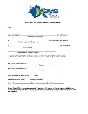 Realtor Property Manager Affidavit