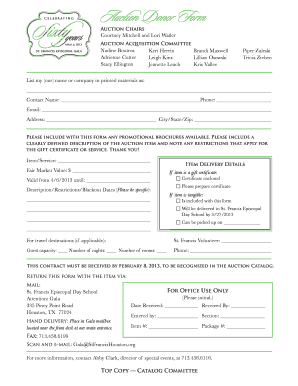 Auction Donor Form - St Francis Episcopal Day School - stfrancishouston