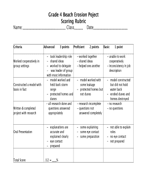 Grade 4 Beach Erosion Project Scoring Rubric
