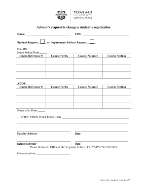 Advisor's Student Registration Change Request