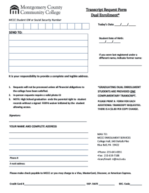Fillable Online Transcript Request Form Dual Enrollment - MCCC Fax ...