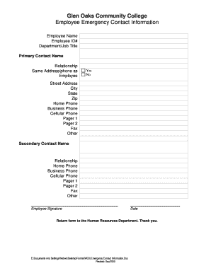employee emergency contact template