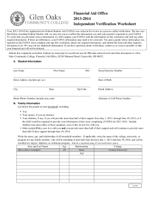 2013-2014 Independent Verification Worksheet