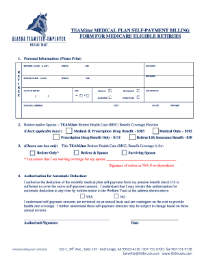 TEAMStar Medical Plan Self-Payment Billing Form