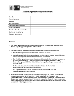 Ausbildungsnachweis (wöchentlich)