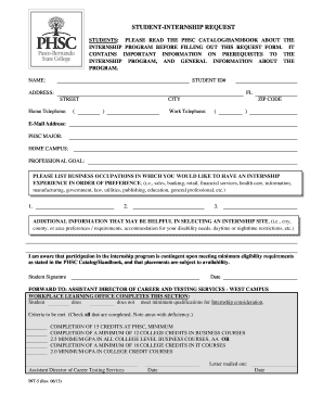 Student Internship Request Form