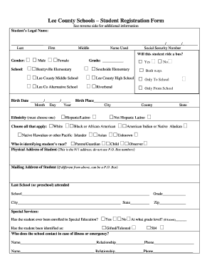 Lee County Schools Student Registration Form