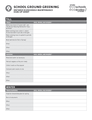 Ontario EcoSchools Maintenance Sign-Up Sheet
