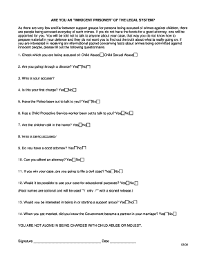 Innocent Prisoner Support Group Questionnaire