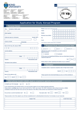 Bond University Study Abroad Application Form