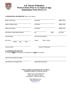 U.S. Soccer Proof of Entry Form