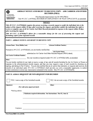 AIRMAN NOTICE AND RIGHT TO RECEIVE COPY – AIR CARRIER AND OTHER RECORDS (PRIA)