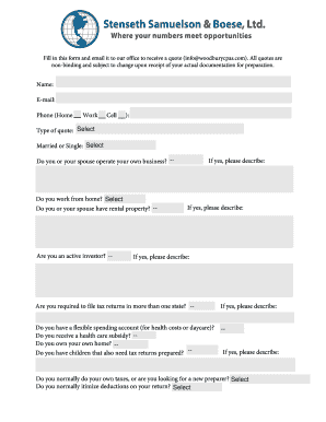 Tax Preparation Quote Request Form