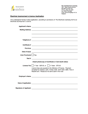 Electrical Journeyman’s Licence Application