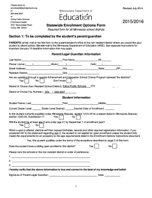 Minnesota Statewide Enrollment Options Form
