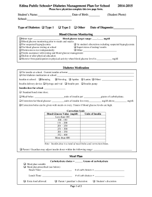Diabetes Management Plan for School