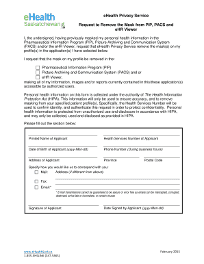 eHealth Privacy Service Request to Remove Mask