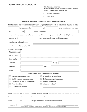Comunicazione cessazione anticipata tirocinio