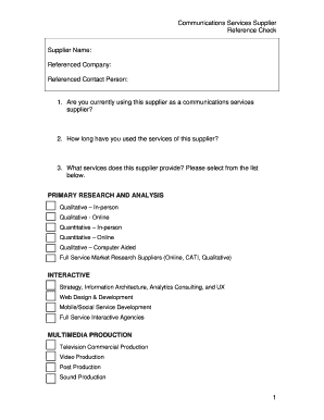 Communications Services Supplier Reference Check