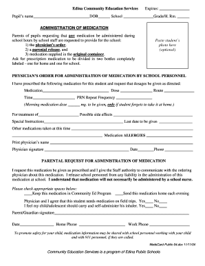 School Medication Administration Form