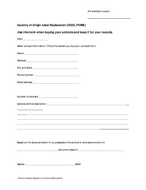 Country of Origin Label Declaration Form