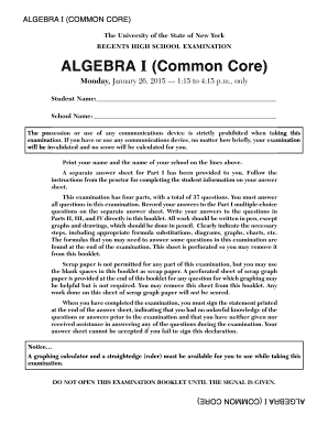 Algebra I Common Core Exam