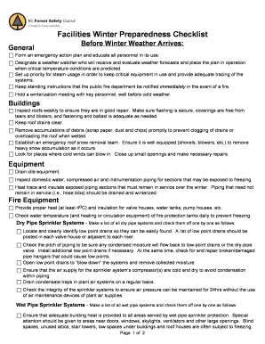 Facilities Winter Preparedness Checklist Checklist designed to help prepare a manufacturing facility for colder temperatures - bcforestsafe