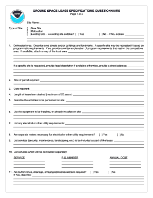 Ground Space Lease Specifications Questionnaire