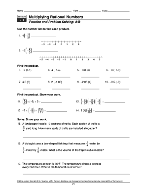 Multiplying Rational Numbers Worksheet