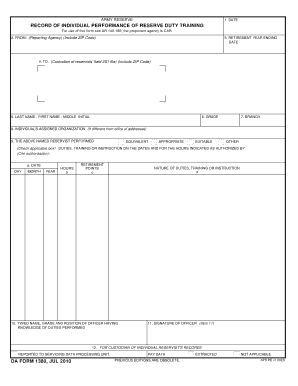 Army Reserve Duty Training Record