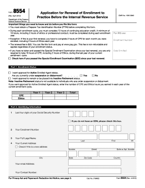 IRS Form 8554 Application for Renewal of Enrollment