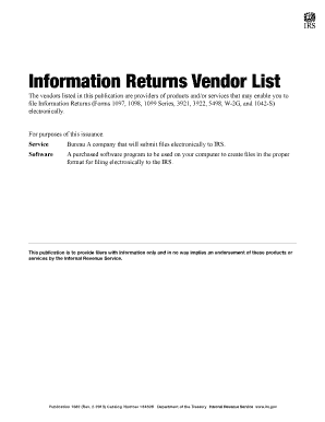 IRS Publication 1582 Vendor List